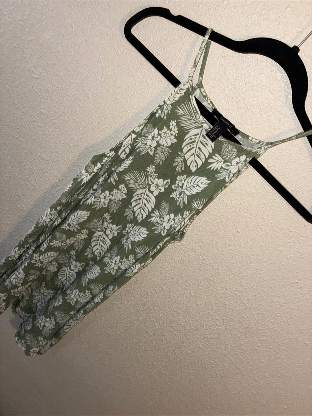 Forever 21 Olive Green Tropical Print Midi Tank Dress